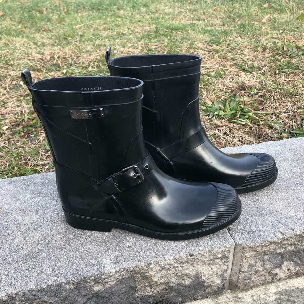 Black short Coach rain boots size 9